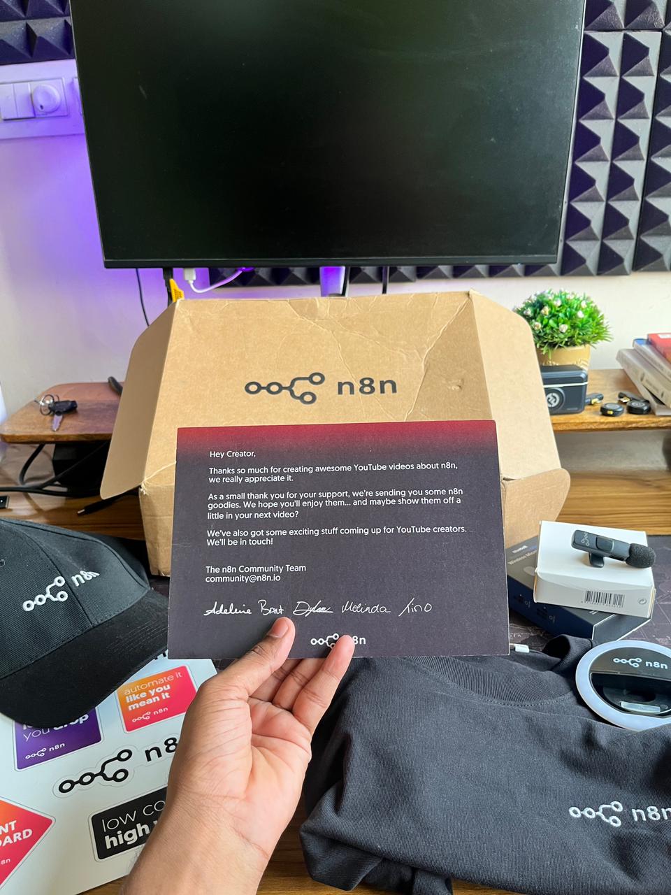 n8n creator kit - cap, t-shirt, stickers, thank you note from n8n Community Team